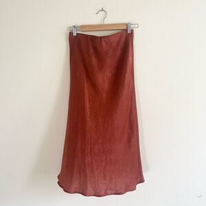 Bobeau Nordstrom Rust Red Brown Bias Cut Satin Midi Skirt S